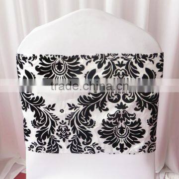 White & Black Flocking Taffeta Chair Sash/Band With Tie/Tape/Ribbon at Back photo-4
