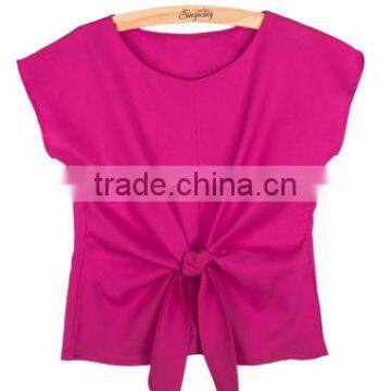 2016 Fashion Short Sleeve Bow O-neck Office Women Chiffon Shirt photo-4