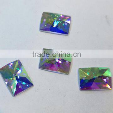 rectangle shape glass flat back stone with holes for jewelry decoration