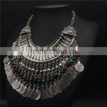 Multilayer Out Vintage Coins Color Beads Pendant Necklaces Jewelry for Women
