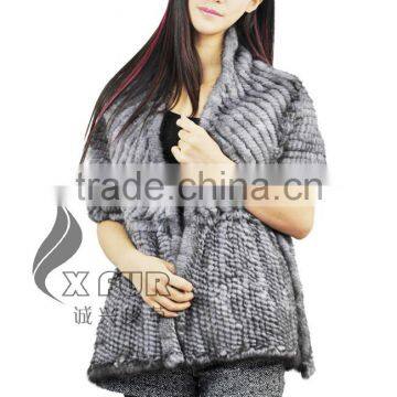CX-B-M-46C Hot Sale Real Knitted Mink Fur Shawl For Fashion Girls With Factory Price photo-3