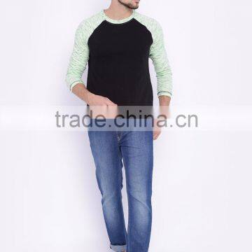 Men Black Sea Green Round Neck Train T-Shirt Self-Design Waist Length Long Raglan Sleeves Outfit Custom Cotton Polyester photo-6