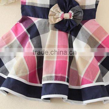 Summer OEM Baby Girl Clothes Grid Sleeveless Bow Mini Cute One Piece Girls Party Dresses photo-4