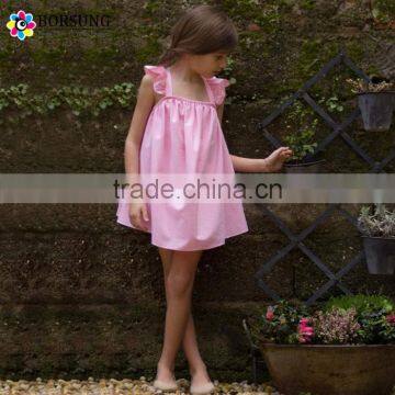 Children Frocks Designs Girls Pink Puffled Seersucker Dress Girls Short Bubble Fashion Girls Cotton Summer Dresses