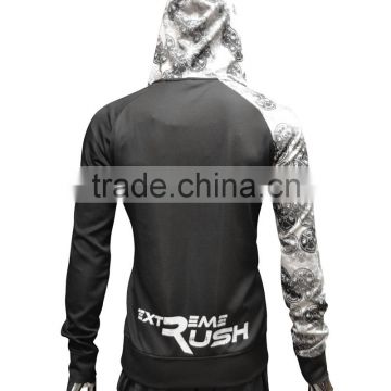 China manufacturer sublimation printing performance training hoodie with OEM brand name tagless print Side zipper pockets