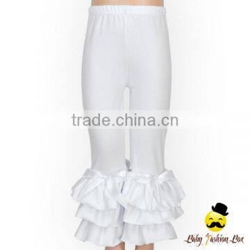 Newest Design Spring Kids Plain White Ruffle Stringy Selvedge Long Baby Girl Trousers Icing Pants With Bow photo-2