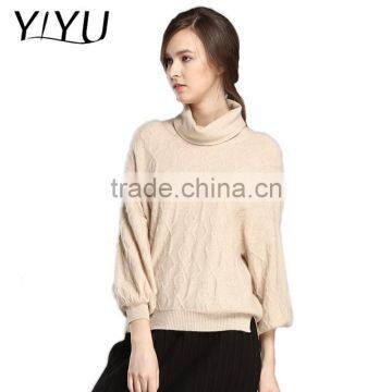 Hot sale winter fall women loose turtleneck cashmere cable knit pullover sweater