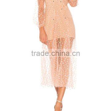 Raw Hem Embroidered Tulle Appliqued Gauze Backless Long Dress photo-6