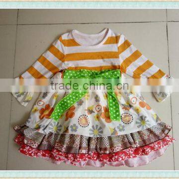 Alibaba hot sale YIWU wholesale baby clothes girl's green striped dresses