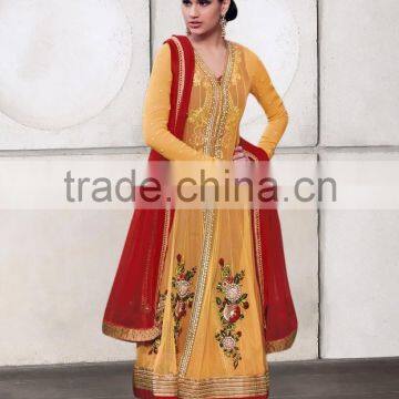Lite brown color on embroidery crepers heavy design at border Anarkali Designer Semi Stitch Salwar Kameez