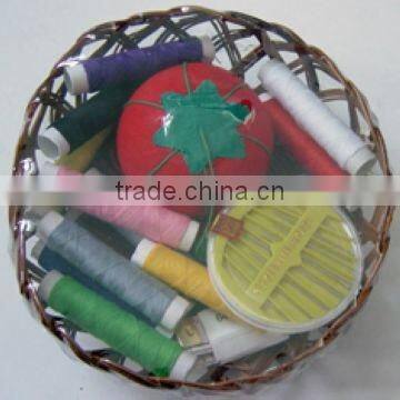 Different types sewing kits with sewing basket