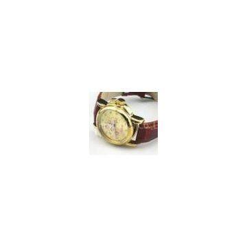 Vogue Gold Dial Ladies Automatic Watch Skeleton With Flower Brown