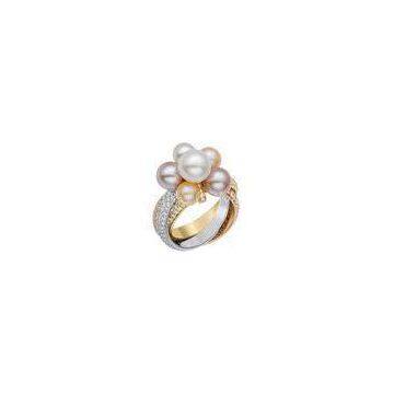 Freshwater Pearl Rings Silver With Two-tone Plated , Fashion Rings For Women