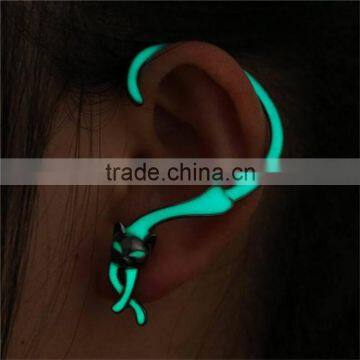 Punk Style Glow in the Dark Earrings Fluorescent Cat Earrings Cuff Luminous Metal Ear Wrap