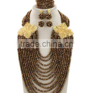 Gold-Plated 14 layers Crystal Beads with Clovers Nigerian Jewelry Set