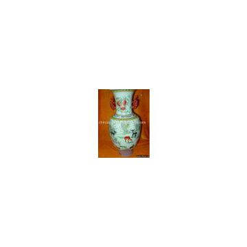 FINE ORIENTAL PORCELAIN FAMILLE ROSE HAND PAINTED DOUBLE TIGER HEAD  VASE