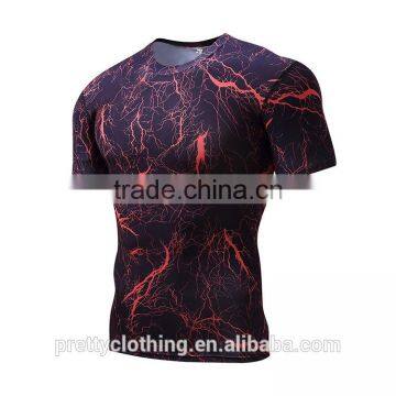 Men's Compression Baselayer Magma Red Lightning Sport Running Shirt Tee