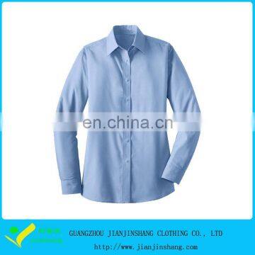 Leisure Style 100% Cotton Long Sleeve Blue Business Shirts For Lady