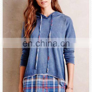 China Wholesale Women Clothes Layered Plaid Cotton Jersey Hoodie With Flannel Trim Manufacturers photo-2