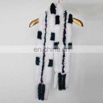 Fashion 2016 Genuine Rabbit Fur Knitted Women Scarf With Fur Trim Tassel photo-3