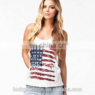 2016 BAIYIMO Korean Fashion Women American Flag Printed Tank Top