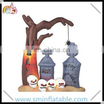 Hot sell inflatable halloween tree, inflatable tombstone with skull in cemetary for halloween decoration