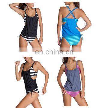 Woman Stripes Lined Up Double Up Tankini Tot Set Swimwear Beachwear