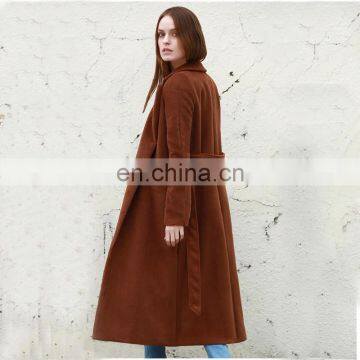 Fashion Wide Lapel Design Long Brown Wool Coat for Women photo-3