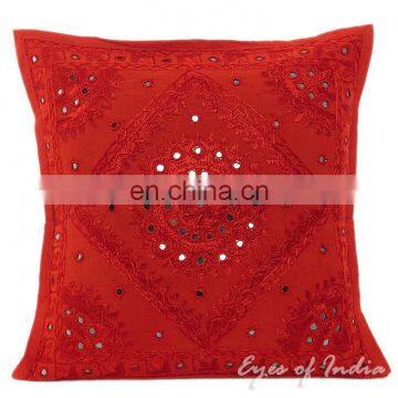 Red Mirror Embroidered Boho Decorative Pillow Bohemian Cushion Cover - 16, 20, 24"