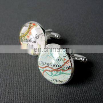 China Wholesale Silver Plating Metal Custom Photo Cufflink for Wedding Gifts