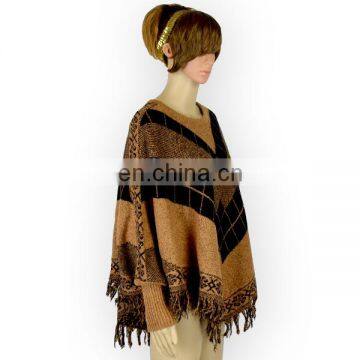 Rhombus Tassels a Batwing-sleeved Blouse Crew Neck Sweater Loose Autumn Winter Coat photo-4