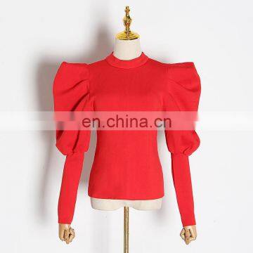 TWOTWINSTYLE O Neck Puff Sleeve Zipper Ruched White Women's Sweatshirts photo-4