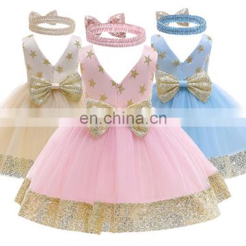 Lace Sequin bow dress Princess Girl Boutique dress Fluffy Mesh Girls Dresses Sleeveless birthday party clothing Costume