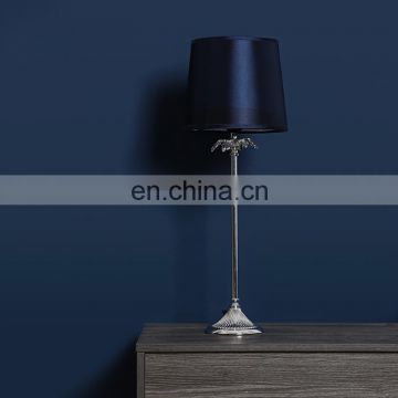 Nordic style simple design custom metal bedside light with blue silk lampshade