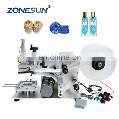 ZONESUN TB-60 Tabletop Semi Automatic Round Bottle Labeling Machine Adhesive Sticker Glass Jar Plastic Flat Labeling Machine