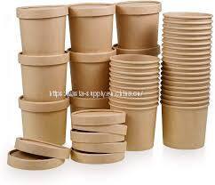 Kraft disposable paper ice cream containers with lids kraft paper storage containers pe coated