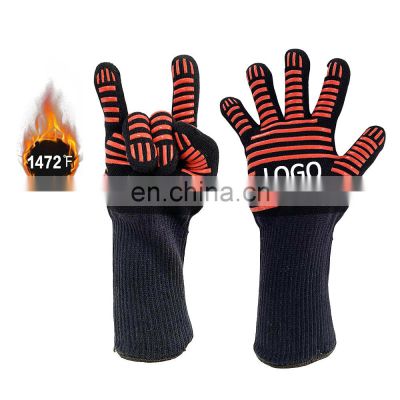 Silicone Coated Oven Barbeque Gloves, 932F Extreme Heat Resistant Grill Bbq Gloves Double Side Gloves Custom Logo Red 800 degree