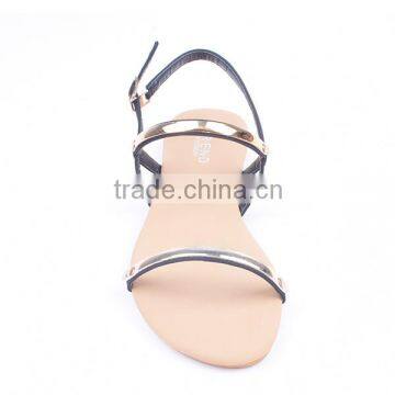 Wholesale Asian Style Low Heel Ladies Ankle Strap Sandals With Golden Metal Decoration photo-3