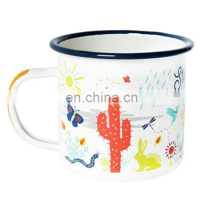 Customized logo printing attractive enamel steel tea cups for camping