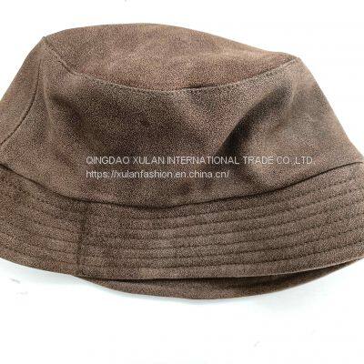 Men's and Women's Fashion Genuine Sheepskin Leather With Print Bucket Hat photo-4