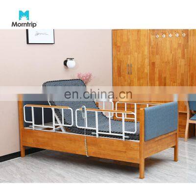 Wooden Guardrail Foldable Hospital Patient Lifting Electric Geriatric Beds for Nursing Home Care photo-2