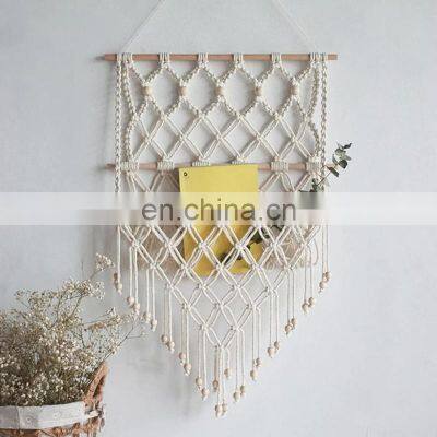 Above Bed Macrame Shelf Hanging Book Magazine Net Pocket Rack For Boho Decoration Ornament photo-3