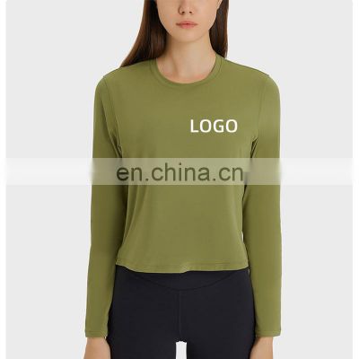 New Nylon Spandex Long Sleeve Sports Gym Top Custom Logo Wholesale Loose Quick-drying ladies fitness Worokout Wear clothes Women