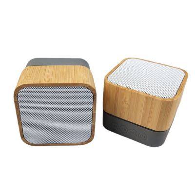 OEM Wholesale gift  Wireless Speaker Led Flash Light Bt Square  Bamboo Wooden speaker