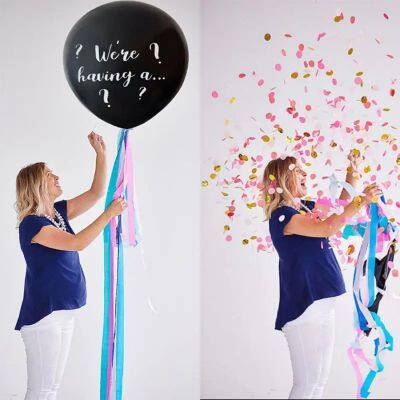 Hot 36inch Latex Black Balloon Gold Blue Pink Confetti Baby Boy Girl Balloon White Custom Gender Reveal Balloons photo-4