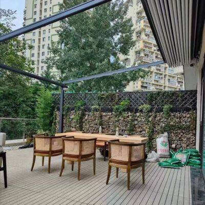 Modern Retractable Roof Aluminum Pergola, Outdoor Waterproof Patio Gazebo With Sliding Canopy for Restaurant & Garden