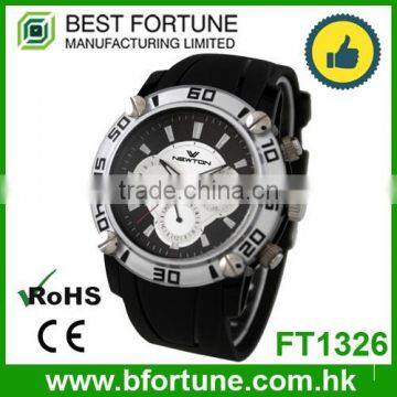 FT1326 Factory Price Stainless Steel Case Back Chrono Silicone Watchband Watch