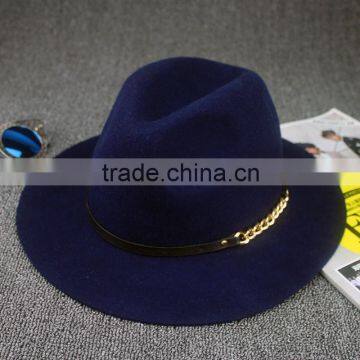 Link Chain Ribbon Decorated Wide Brim Jaz Vintage Wool Felt Man Fedora Hat Quality Choice