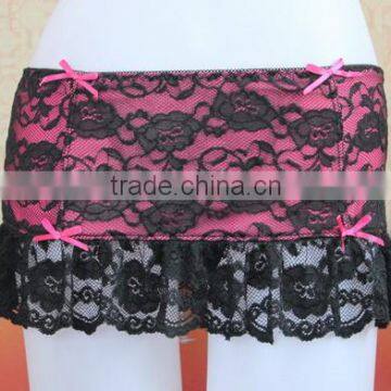 pink sexy lace lady skirt, black lace young girl skirt