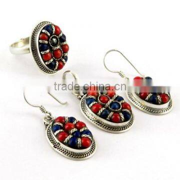 New Shipping Amazing Lapis !! Coral 925 Sterling Silver Jewellery Set, Exporter And Wholesaler, All Over World Shipping